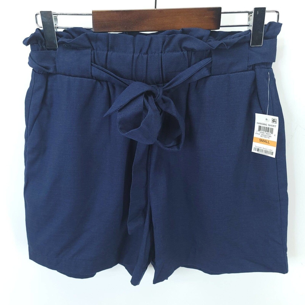 Maison Jules Womens Navy Solid Paperbag Waist Woven Wide Leg Shorts Size S NWT